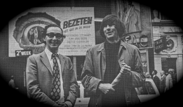 Figure 2. ‘Pim and Wim’ in front of the Cineac Damrak theatre in Amsterdam, the Netherlands, in the second week of the Dutch release of Bezeten: Het gat in de muur (1969, Obsessions). ‘Obsessions became the biggest Dutch box office success of the decade.’ Photo by: Frans Bromet. Courtesy by: $corpio Films.