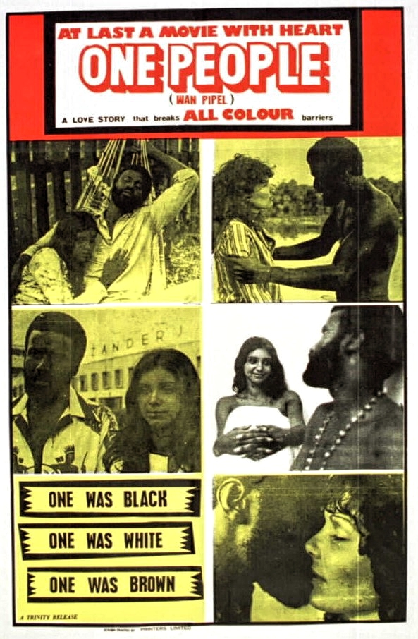 Figure 3. A production still from the first Surinamese feature film, Wan Pipel (1976, One People), with from left to right: lead actress Willeke van Ammelrooy, lead actor Borger Breeveld, camera man Marc Felperlaan, sound recordist Hugo de Vries, and De La Parra. ‘The three main characters of the film served as metaphors; the Dutch woman Karina for the Netherlands and the Creole man Roy and Hindi woman Rubia for Suriname.’ Photo by: Olga Madsen.