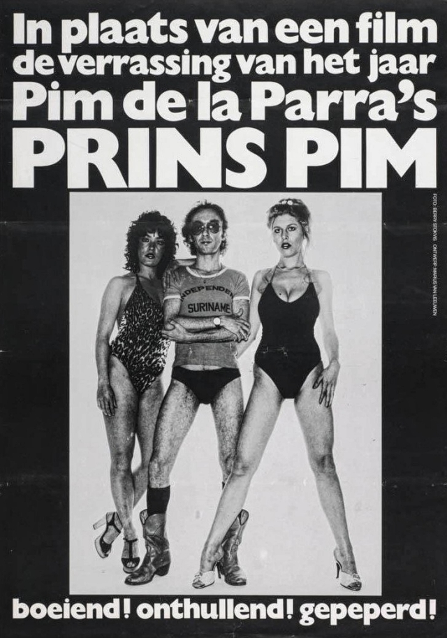 Figure 4. The promotional leaflet of De la Parra’s autobiography, Prins Pim: Overdenkingen van een levensgenieter (1978, Prince Pim: Thoughts of a Bon Vivant). ‘It contained many critical passages about the Dutch film funding system, including that the Production Fund did not want to finance films taking place overseas featuring black people. After that, it was finished with me.’ Photo by: Berry Stokvis. Design by: Marius van Leeuwen. 