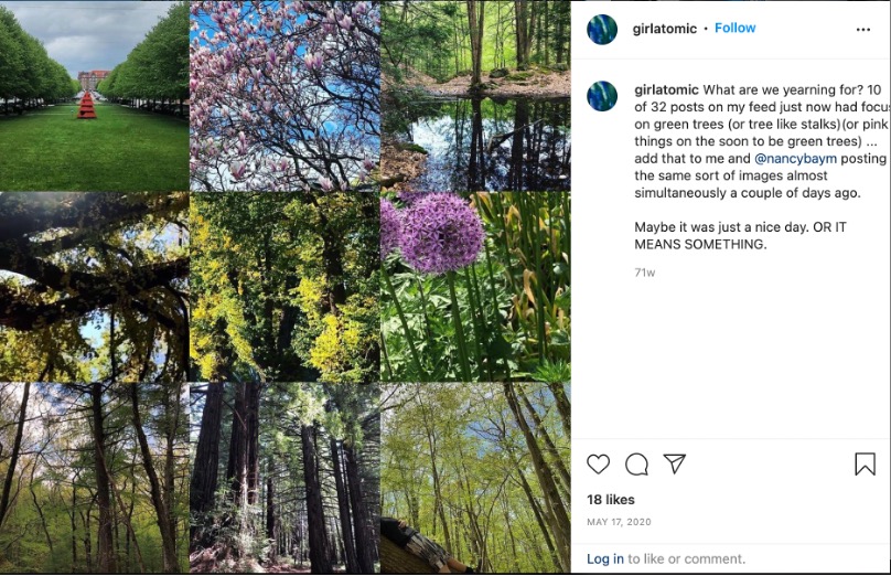 Figure 20: Pattern Recognition Type V. Across the Networks. Screenshot of Instagram post by Annette Markham. Used by permission.