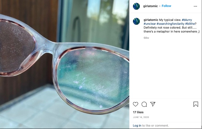 Figure 4: Even glasses don’t help. Screenshot of Instagram post. Photo and screenshot by Annette Markham. Used with permission.