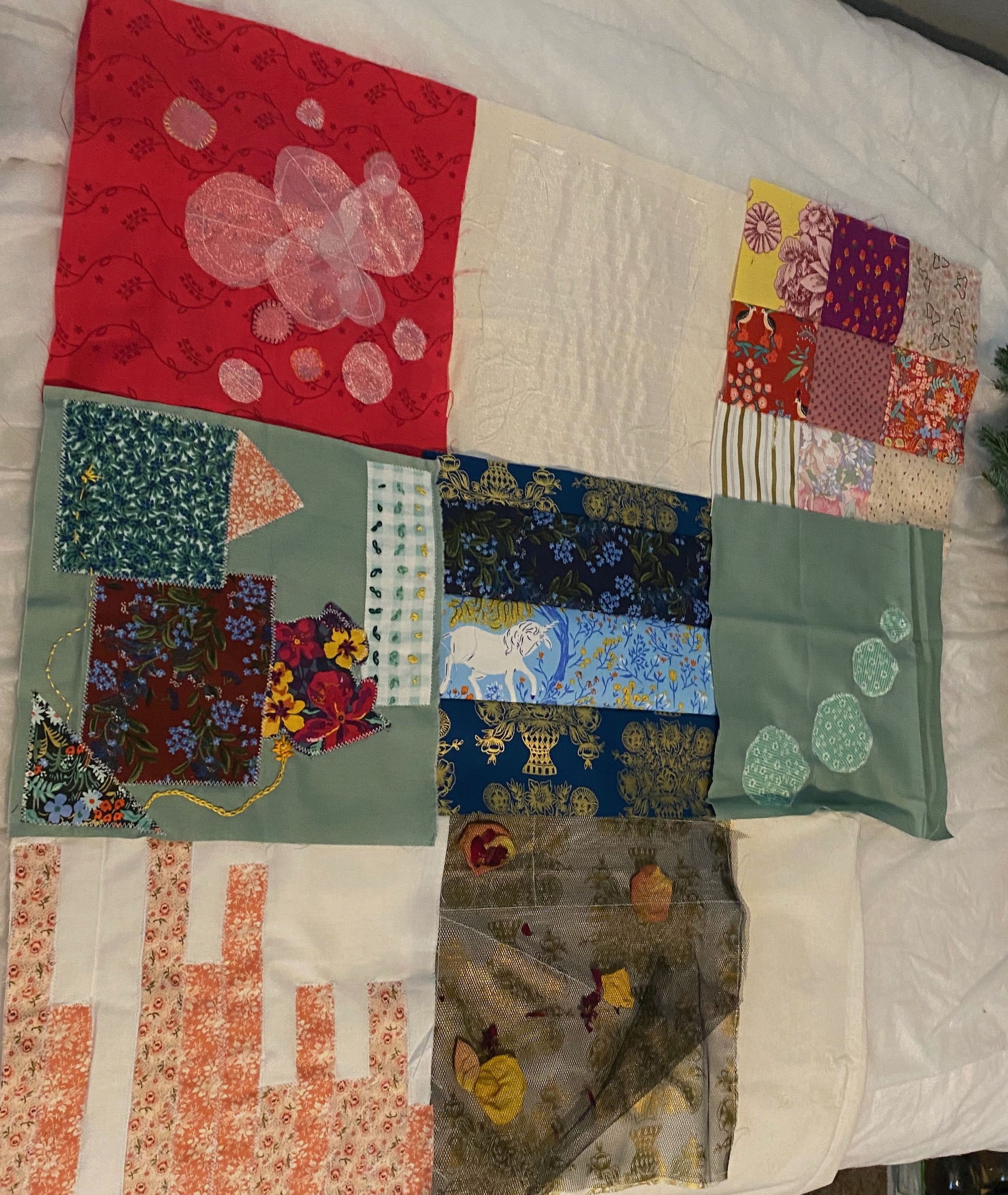 Figure 15. Pieced blocks laid out. Image provided by author.